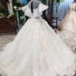 Ball Gown Round Neck Ivory Beads Open Back Wedding Dresses Quinceanera Dresses W1056