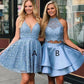 Cute V Neck Blue Short Prom Dresses Above Knee Homecoming Dress Cocktail Dresses H1062