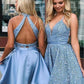 Cute V Neck Blue Short Prom Dresses Above Knee Homecoming Dress Cocktail Dresses H1062