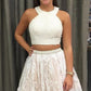 Fashion Two Piece A-Line Jewel Sleeveless Short Homecoming Dress With Beading Lace JS745