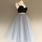 Two Pieces Black and Silver Short Tulle Sweetheart Spaghetti Strap Homecoming Dress JS200