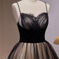 Simple Black Spaghetti Straps Lace A Line Tulle Long Prom Dresses
