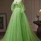 Sparkle Green Off The Shoulder Sequins A Line Tulle Long Prom Dresses