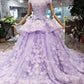 Lilac Ball Gown Short Sleeve Prom Dresses with Flowers, Gorgeous Quinceanera Dress PW968
