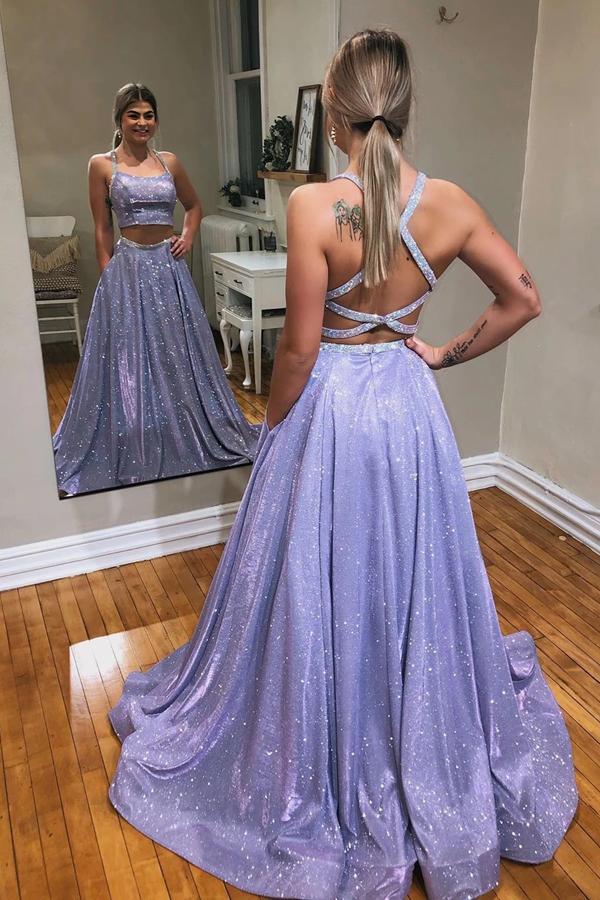 Two Piece Hot Sale Prom Dress Open Back Evening Gowns