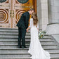 Vintage A Line Bohemian Lace Chiffon 3/4 Sleeve Scoop Wedding Gowns Bridal Dresses JS277