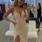 Spaghetti Straps Sparkly Sequins Long Formal Evening Gown Mermaid Prom Dresses With Slit