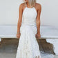 Simple Halter Mermaid Lace Appliques Wedding Dress, Backless Beach Bridal Gowns PW937
