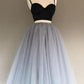 Two Pieces Black and Silver Short Tulle Sweetheart Spaghetti Strap Homecoming Dress JS200