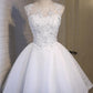 White Simple Graduation Dress Scoop Tulle Straps Homecoming Dresses with Lace up H1063