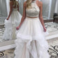 Two-Piece Scoop Prom Dresses A Line Tulle With Beads&Sequins