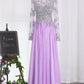 A Line Long Sleeves Scoop Chiffon Prom Dresses With Applique