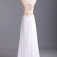 Two Pieces Scoop A Line Prom Dresses Beaded Bodice Chiffon Floor Length