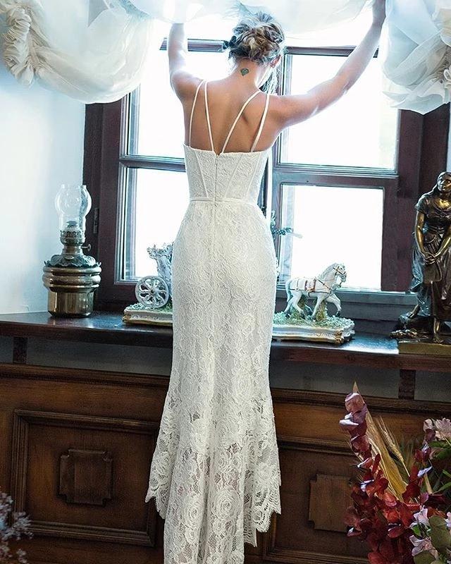 Elegant Lace Off White Sheath Prom Dresses, Lace Simple Wedding Dresses SRS15171