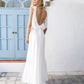 2024 Boho V-neck A-Line White Cheap Lace Chiffon Backless Sash Summer Beach Wedding SRS10071