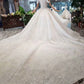 Ball Gown Wedding Dresses High Neck Top Quality Appliques Tulle Beading