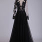 Prom Dresses Scoop Long Sleeves Tulle With Slit And Applique