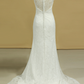 2024 Lace Wedding Dresses Sheath V-Neck Court Train Beaded Neckline