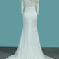 2024 Lace Mermaid Boat Neck 3/4 Length Sleeves Wedding Dresses Sweep Train