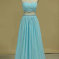 Two Pieces Sweetheart Prom Dresses Chiffon With Beads And Ruffles A Line