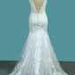 Open Back V Neck Tulle & Lace Wedding Dresses With Applique And Beads