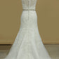 2024 Plus Size Wedding Dresses Mermaid Tulle With Applique Court Train