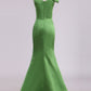 V Neck Mermaid With Bow Knot Evening Dresses Satin Sweep Train