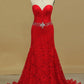 Court Train Sweetheart Prom Dresses Mermaid Lace With Beading