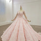 Elegant Ball Gown Pink Long Sleeves Appliques Prom Dresses, Quinceanera SJS20482