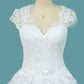 Ball Gown Short Sleeves Scoop Wedding Dresses Tulle With Applique