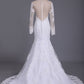 Wedding Dresses Mermaid Scoop Long Sleeves Tulle With Applique Court Train