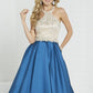 A Line Scoop Satin Prom Dresses With Beads Sweep Train
