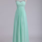 Mint Scoop A Line Prom Dresses Chiffon With Beads & Ruffles Floor Length