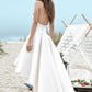 Simple Spaghetti Straps V-neck High Low Short Prom Dress,Beach Wedding Dress