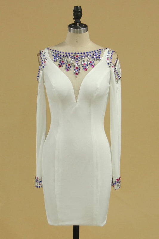 Long Sleeves Scoop Sheath With Beading Cocktail Dresses
