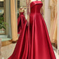 Long Sleeve Prom Dresses High Neck Burgundy Long Prom Dress Satin Evening Dress