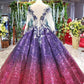 Ball Gown Ombre Sparkly Long Sleeve Sequins Prom Dresses, Quinceanera Dresses SRS15066