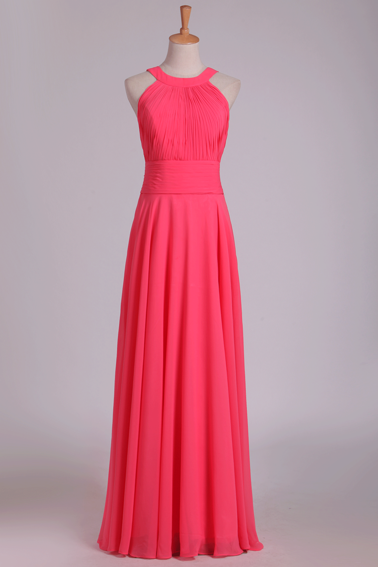 Bridesmaid Dresses Scoop Ruched Bodice Chiffon A Line Floor Length