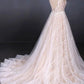 Puffy Lace Off White Wedding Dresses, Elegant A Line Backless Bridal Dresses SRS15311