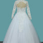 A Line Long Sleeves High Neck Tulle With Applique Chapel Train Detachable Wedding Dresses