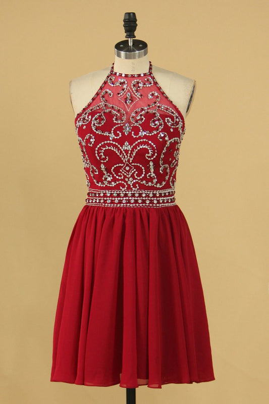 Halter With Beading Homecoming Dresses Chiffon A Line