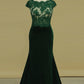 Evening Dresses Scoop Short Sleeves Mermaid/Trumpet Velvet With Applique