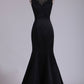 New Arrival Evening Dresses Scoop Mermaid Satin With Applique Sweep Train