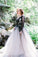 Long Sleeves Wedding Dresses Black Appliques Bridal Dresses Tulle