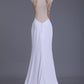 Prom Dresses Scoop Spandex With Beads And Slit Sweep Train Sheath