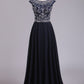 Prom Dresses Scoop Cap Sleeves A Line Chiffon With Beads Sweep Train