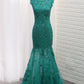 Mermaid Prom Dresses Scoop Tulle With Applique And Beads Sweep Train