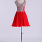 Halter A Line/Princess Homecoming Dresses Lace&Chiffon Beaded Bodice Mini