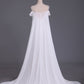 A Line Straps With Beads And Ruffles Wedding Dresses Chiffon Court Train Detachable
