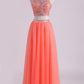 Two-Piece Halter A Line Prom Dresses Beaded Bodice Tulle Floor Length